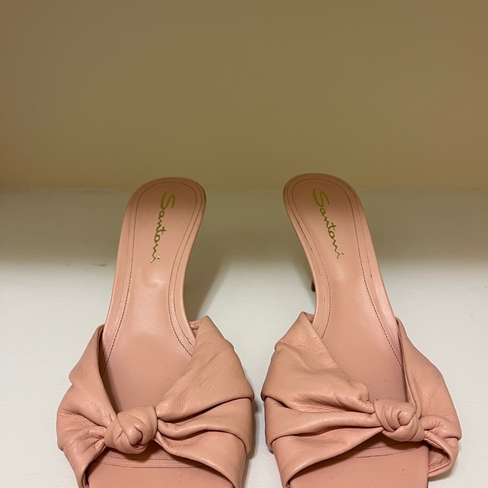 Never worn!! Santoni Pink Mules with Bow Detail